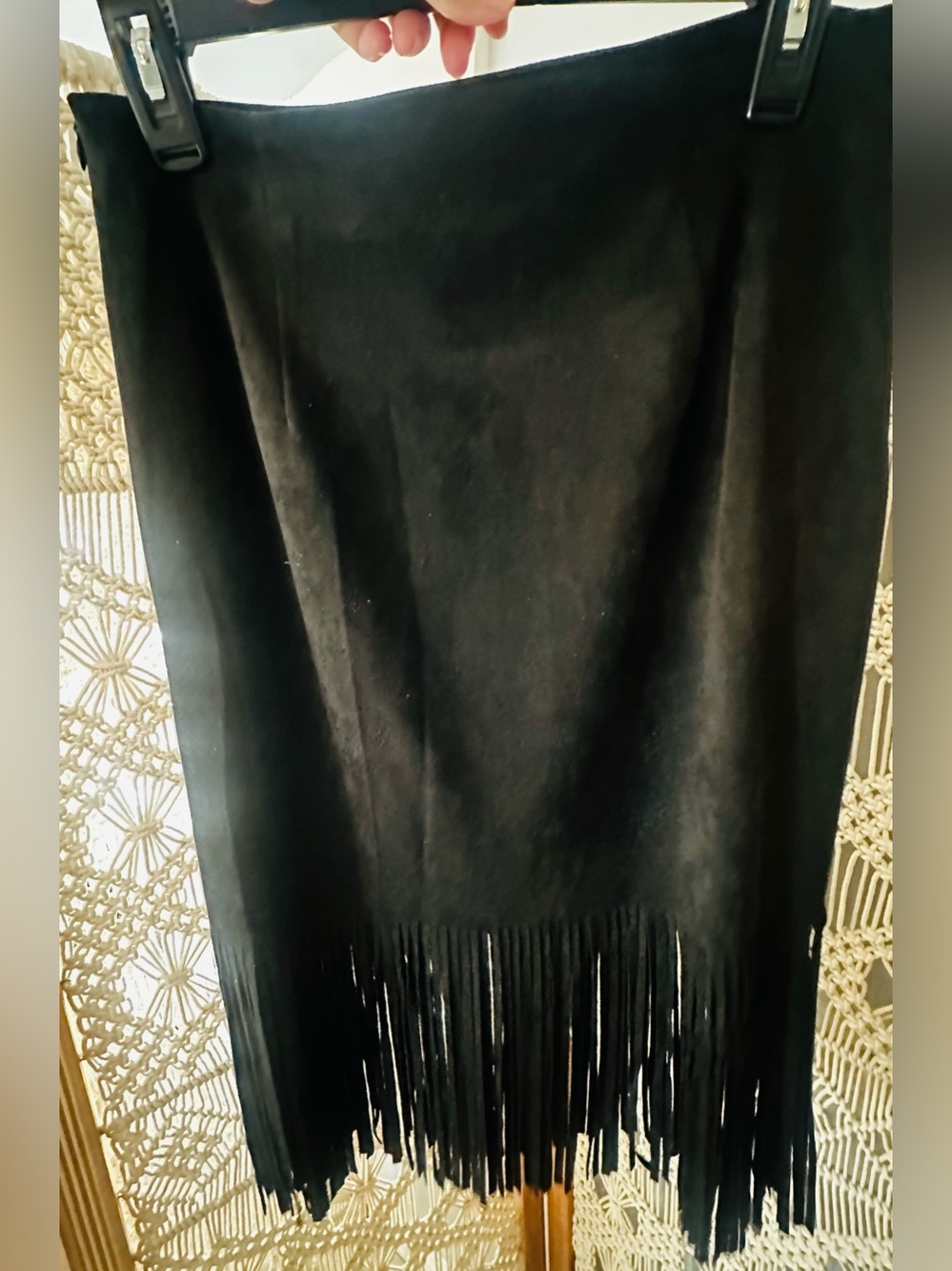 Vocal USA Black Faux Suede Fringe Skirt Western Boho Festival Made in USA